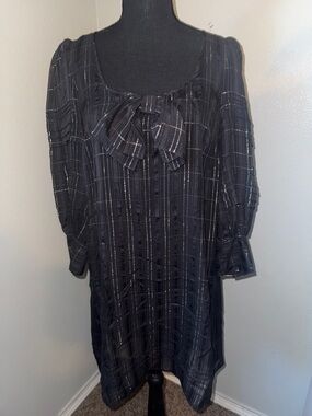 Juicy Couture Black Midi Dress with Bow Tie and Silver Stripes